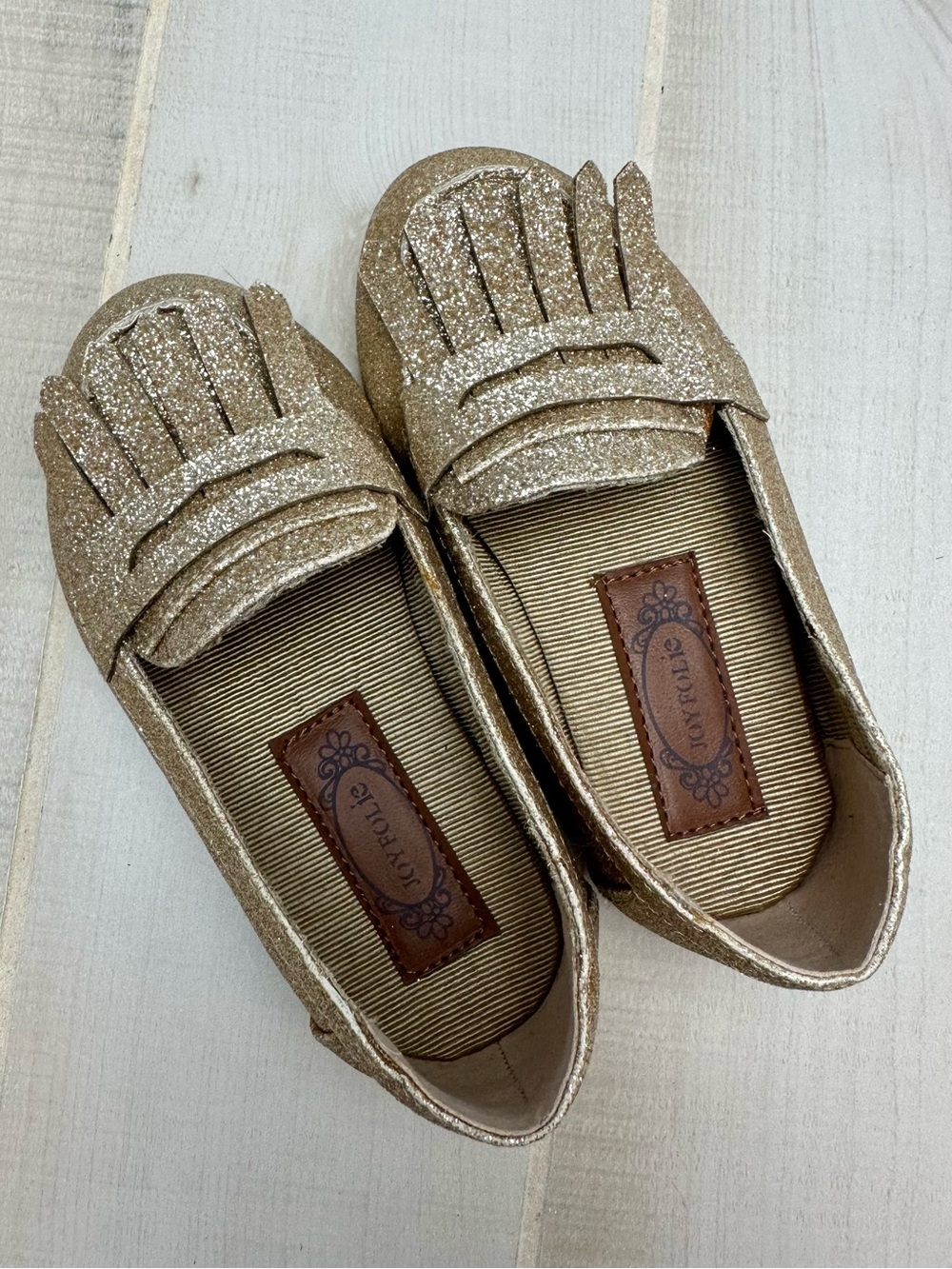 Joyfolie Gold Glitter Fringe Loafers - toddler